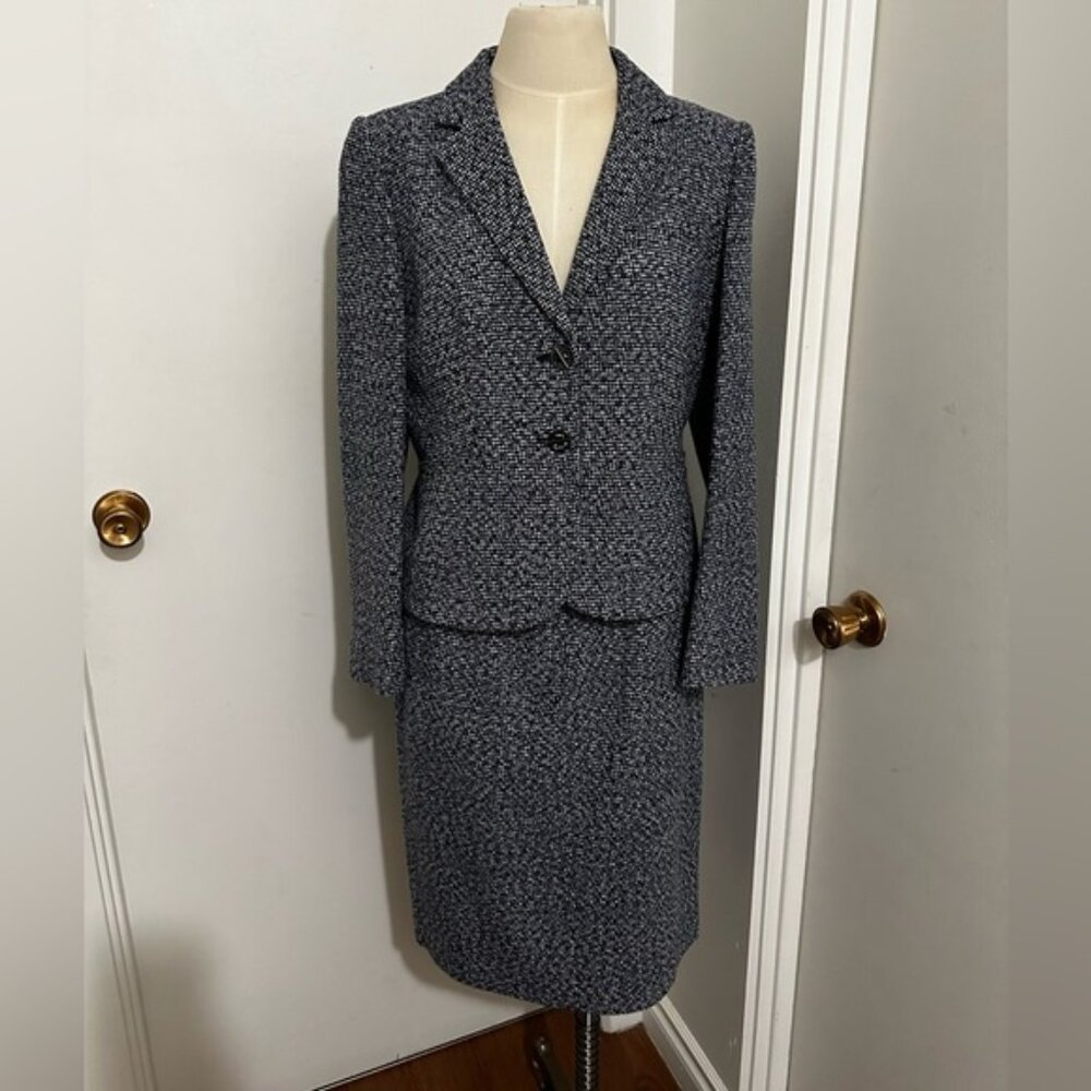 Calvin Klein Navy  & White Checkered Suit Blazer Size 10 Skirt